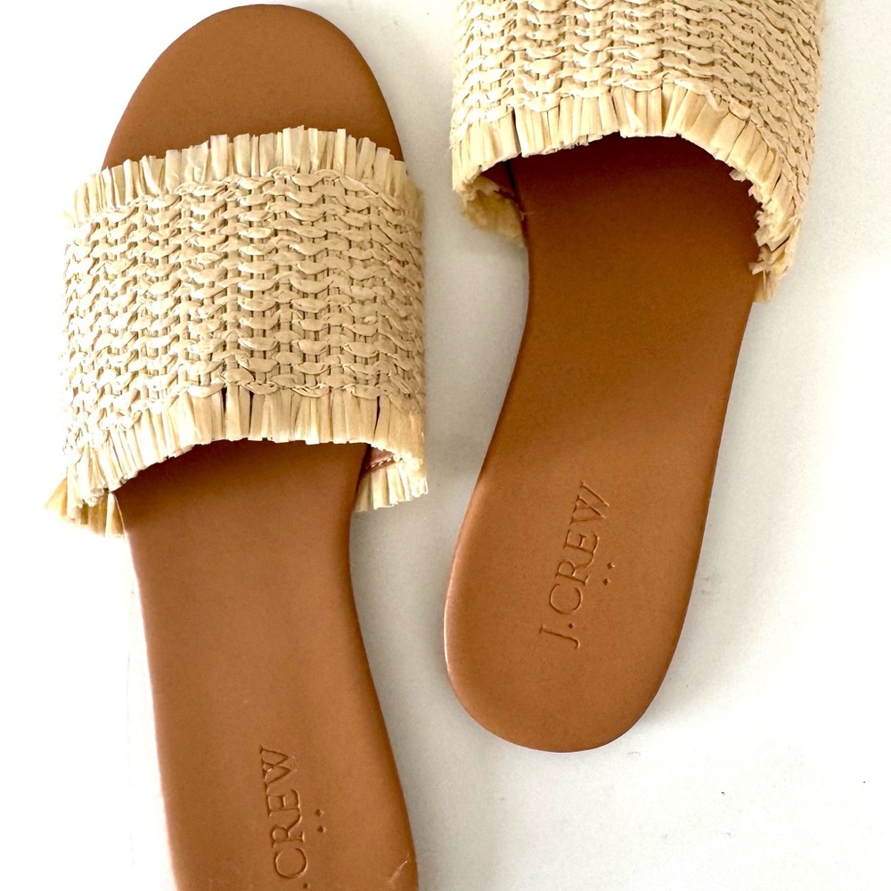 J. Crew Tan Raffia Slide Sandals